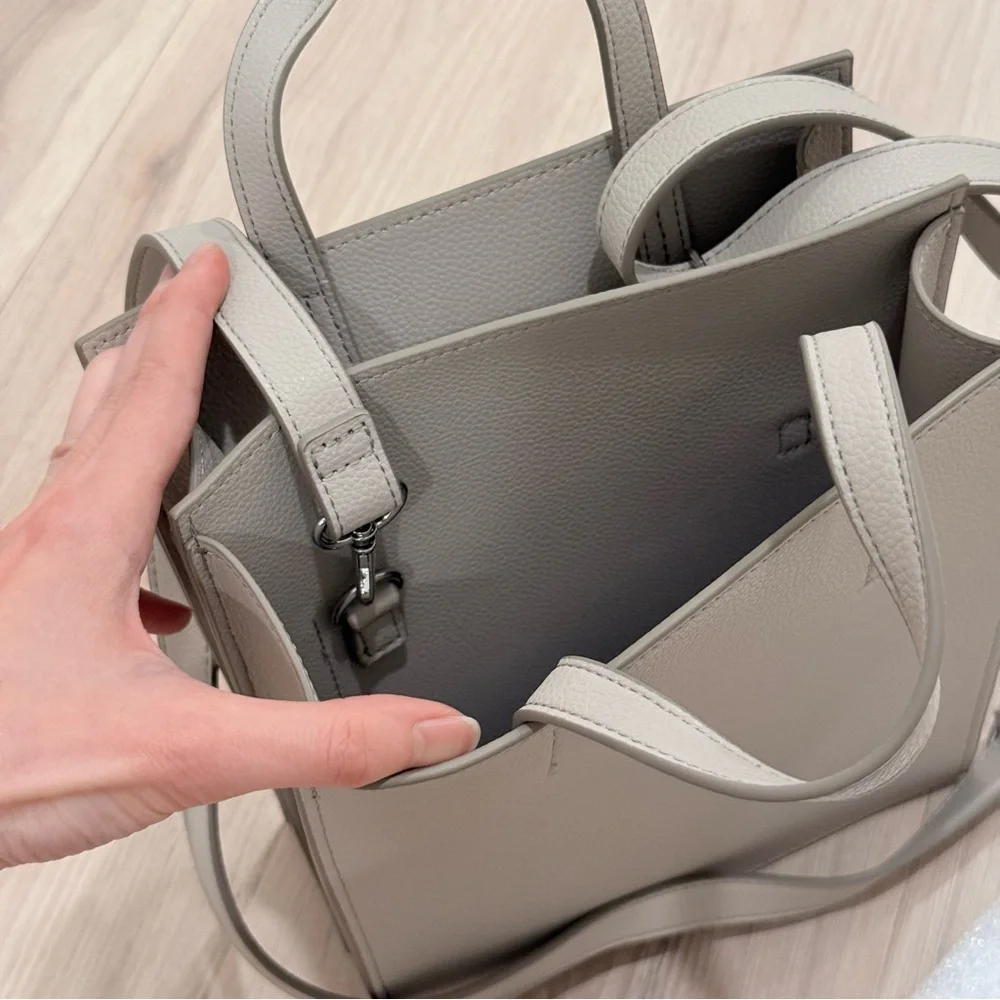 UNIQLO Minimalist Taupe Grey Faux Leather Rectangle Shoulder Bag - Picture 7 of 9